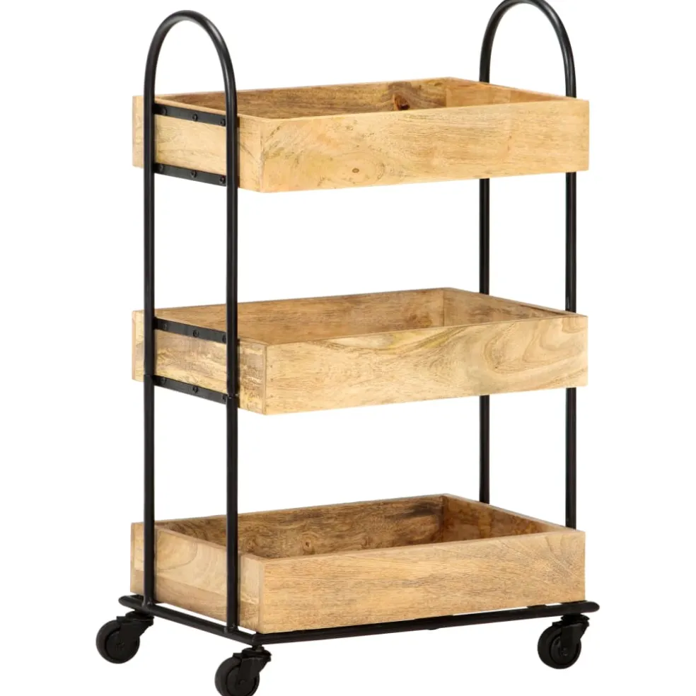 vidaXL Keukentrolley 3-laags 46x30x76 cm massief mangohout