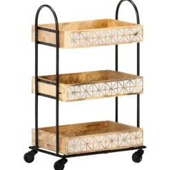 vidaXL Keukentrolley 3-laags 46x30x76 cm massief mangohout