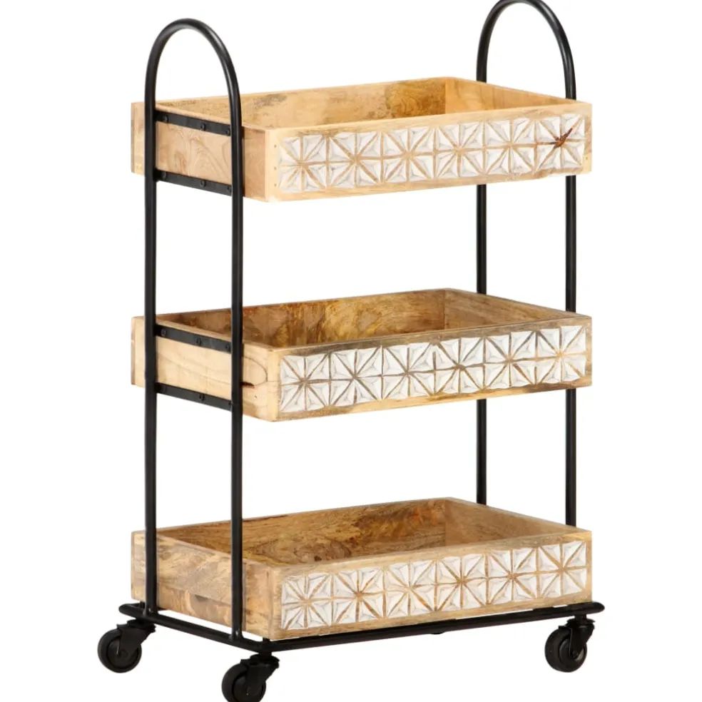 vidaXL Keukentrolley 3-laags 46x30x76 cm massief mangohout