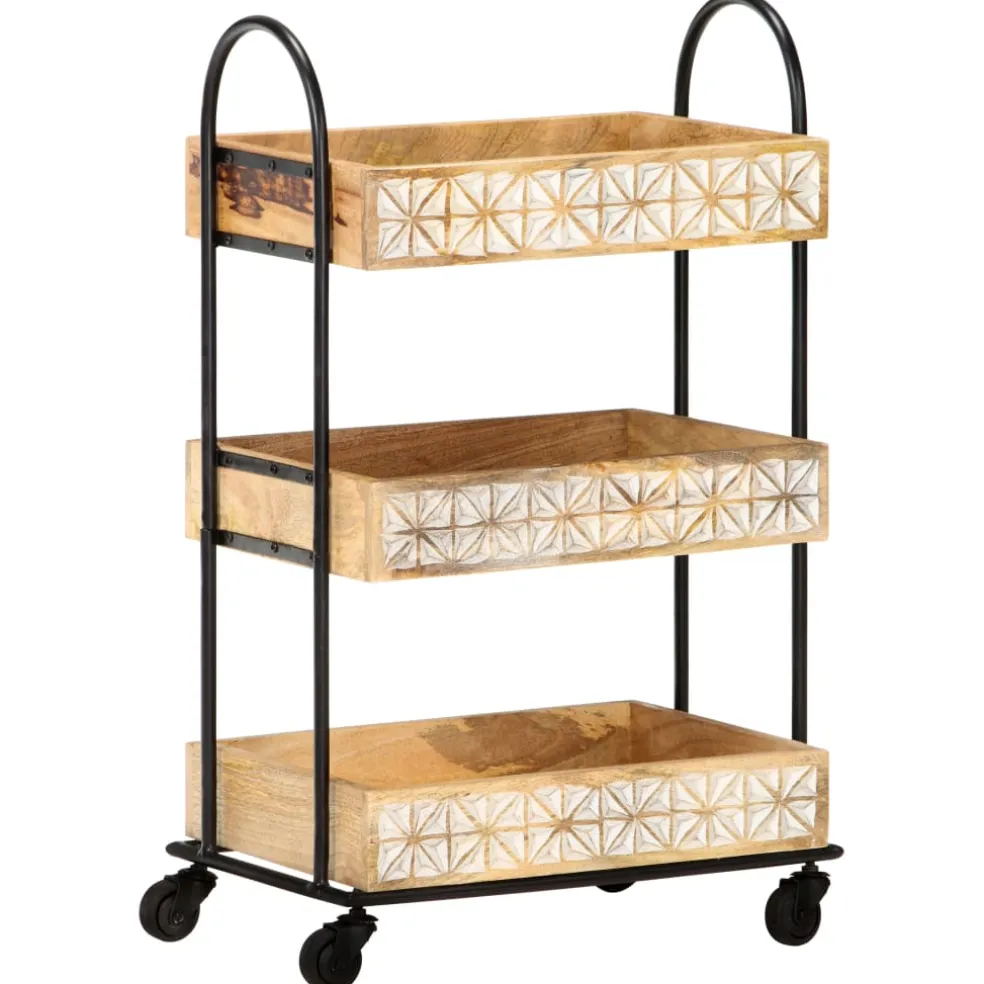 vidaXL Keukentrolley 3-laags 46x30x76 cm massief mangohout