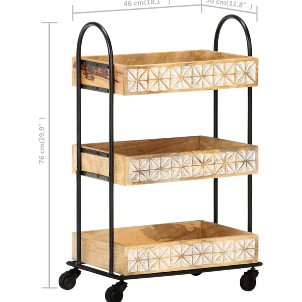 vidaXL Keukentrolley 3-laags 46x30x76 cm massief mangohout