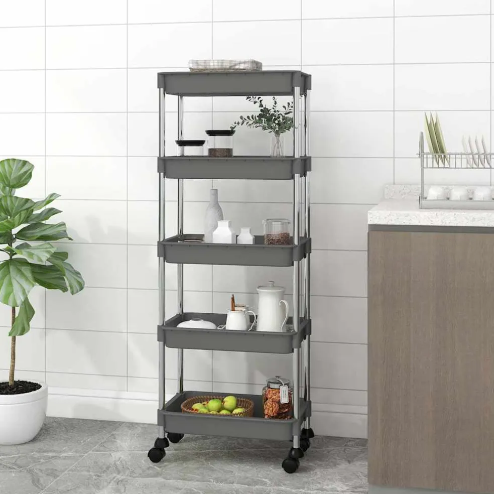 vidaXL Keukentrolley 5-laags 42x29x128 cm ijzer en ABS grijs