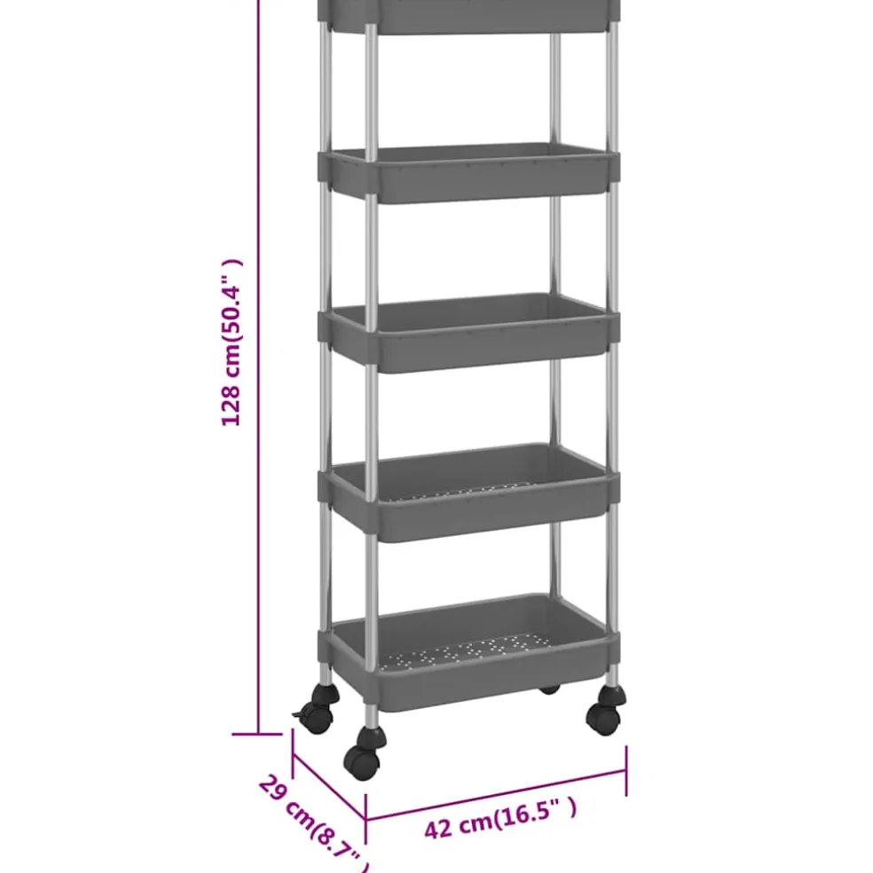 vidaXL Keukentrolley 5-laags 42x29x128 cm ijzer en ABS grijs