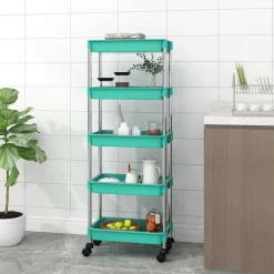 vidaXL Keukentrolley 5-laags 42x29x128 cm ijzer en ABS turquoise