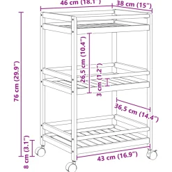 vidaXL Keukentrolley met Wielen Naturel 46 x 38 x 76 cm Bamboe