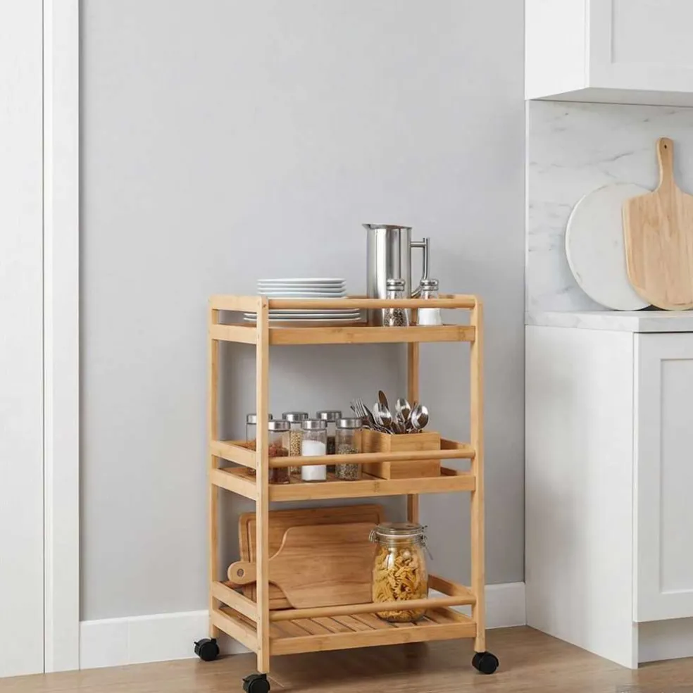 vidaXL Keukentrolley met Wielen Naturel 46 x 38 x 76 cm Bamboe