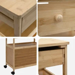 vidaXL Keukentrolley met Wielen Naturel 59,5 x 36 x 82 cm Bamboe