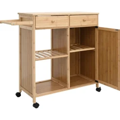 vidaXL Keukentrolley met Wielen Naturel 90,5 x 36 x 86,5 cm Bamboe