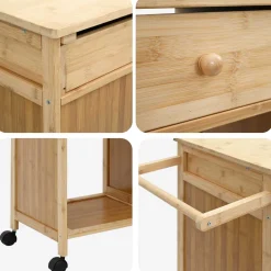 vidaXL Keukentrolley met Wielen Naturel 90,5 x 36 x 86,5 cm Bamboe