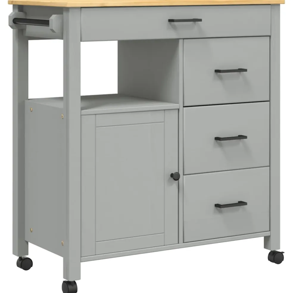 vidaXL Keukentrolley MONZA 84x40x88,5 cm massief grenenhout grijs