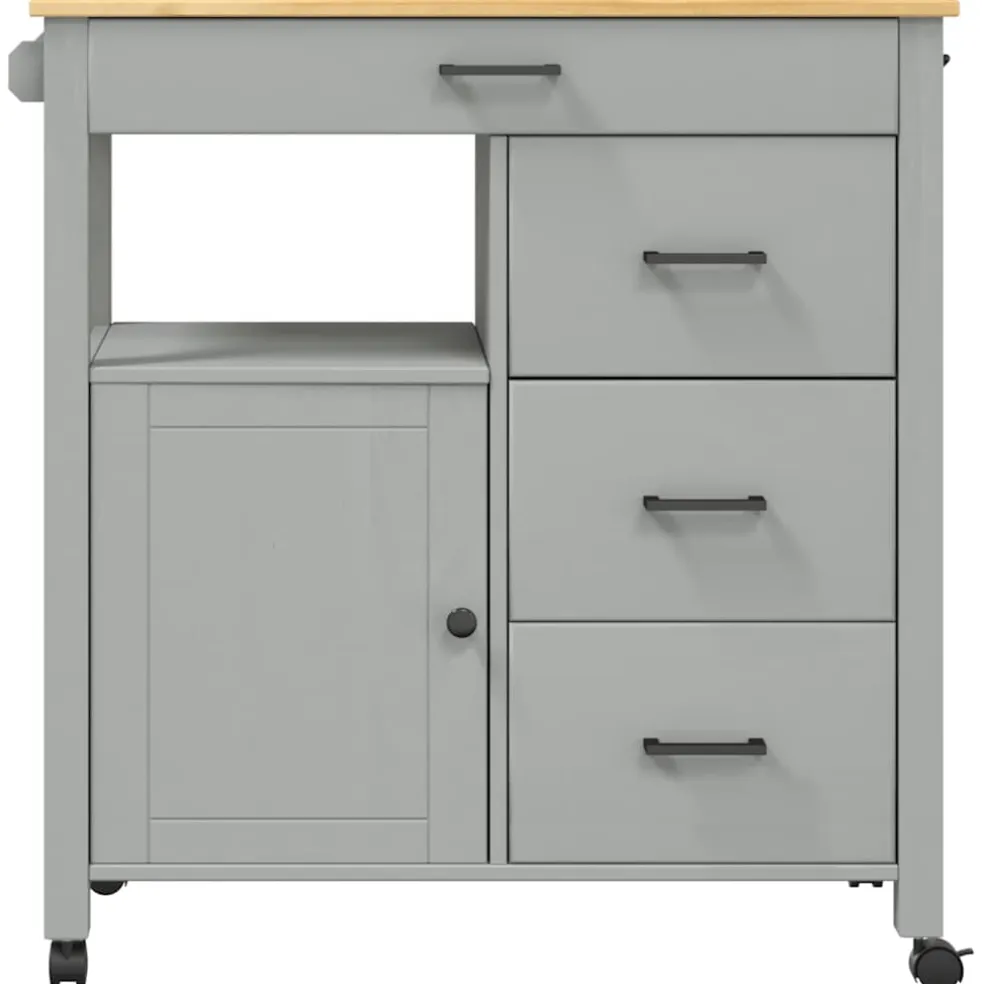 vidaXL Keukentrolley MONZA 84x40x88,5 cm massief grenenhout grijs
