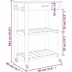 vidaXL Keukentrolley MONZA 60x40x88,5 cm massief grenenhout
