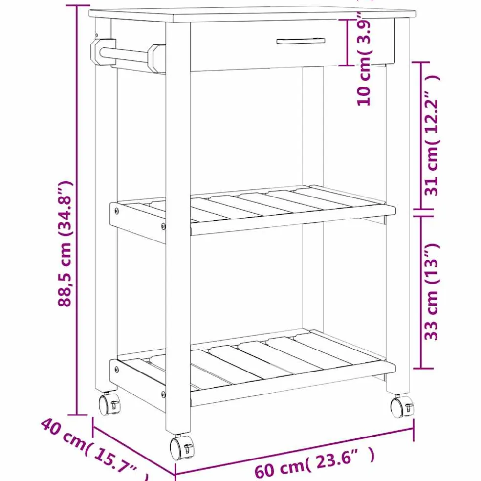 vidaXL Keukentrolley MONZA 60x40x88,5 cm massief grenenhout