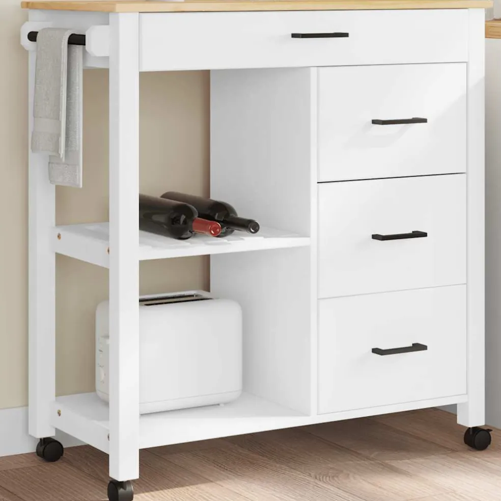 vidaXL Keukentrolley MONZA 84x40x88,5 cm massief grenenhout wit
