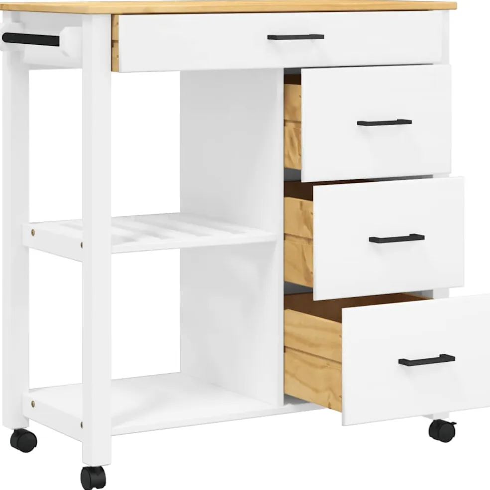 vidaXL Keukentrolley MONZA 84x40x88,5 cm massief grenenhout wit