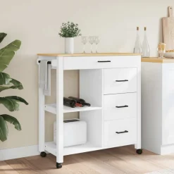 vidaXL Keukentrolley MONZA 84x40x88,5 cm massief grenenhout wit