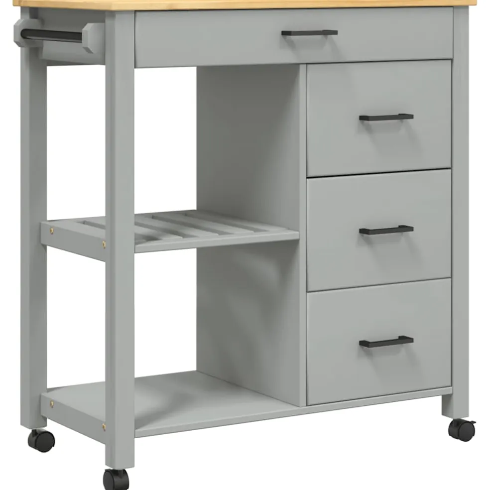 vidaXL Keukentrolley MONZA 84x40x88,5 cm massief grenenhout grijs