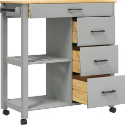 vidaXL Keukentrolley MONZA 84x40x88,5 cm massief grenenhout grijs