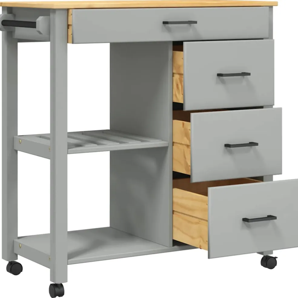 vidaXL Keukentrolley MONZA 84x40x88,5 cm massief grenenhout grijs