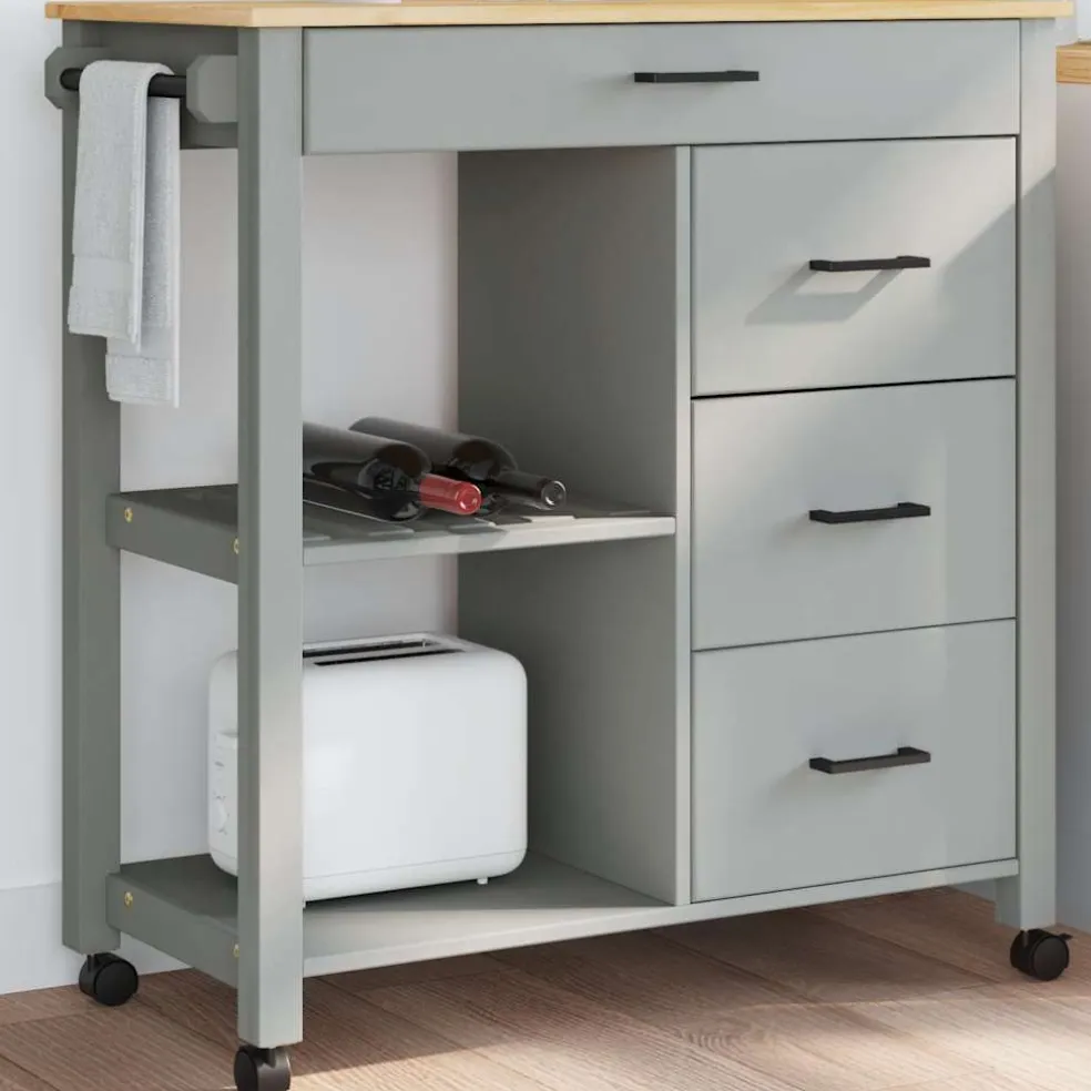 vidaXL Keukentrolley MONZA 84x40x88,5 cm massief grenenhout grijs