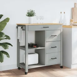 vidaXL Keukentrolley MONZA 84x40x88,5 cm massief grenenhout grijs