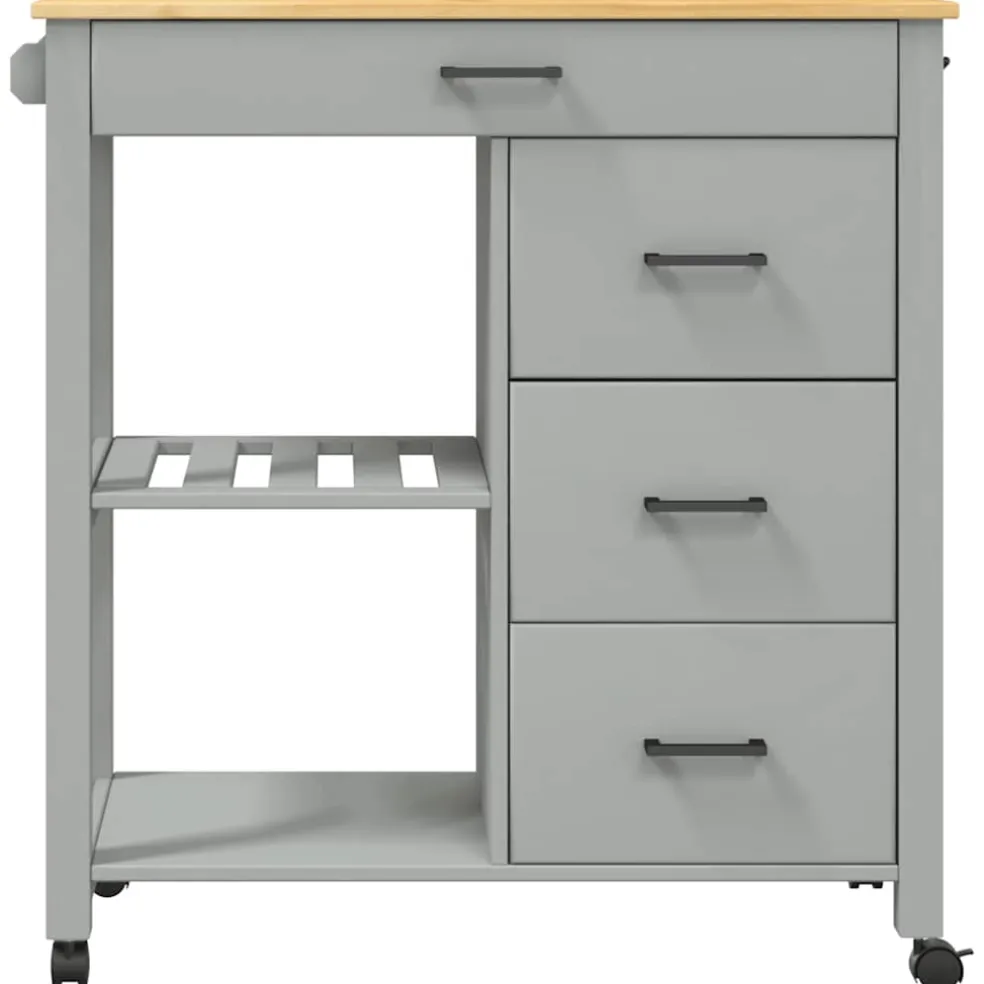 vidaXL Keukentrolley MONZA 84x40x88,5 cm massief grenenhout grijs