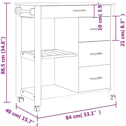 vidaXL Keukentrolley MONZA 84x40x88,5 cm massief grenenhout grijs