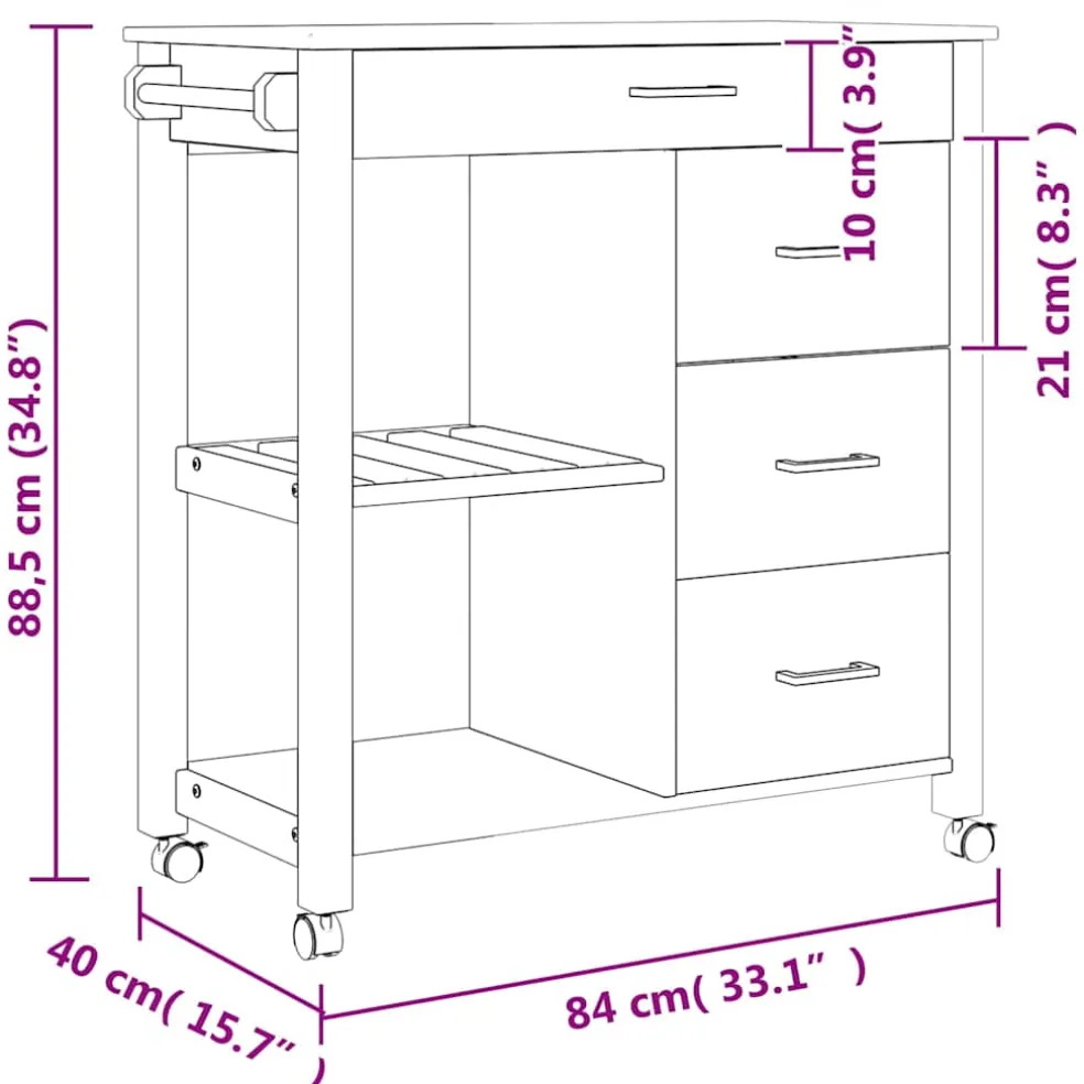 vidaXL Keukentrolley MONZA 84x40x88,5 cm massief grenenhout grijs