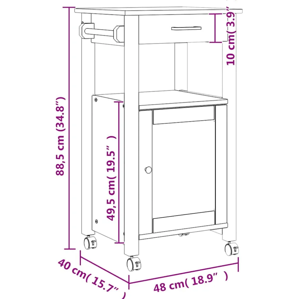 vidaXL Keukentrolley MONZA 48x40x88,5 cm massief grenenhout