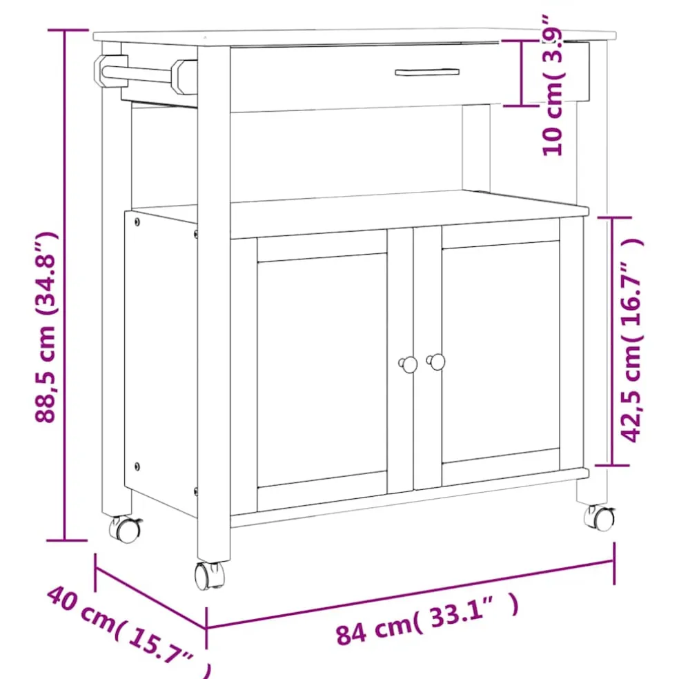 vidaXL Keukentrolley MONZA 84x40x88,5 cm massief grenenhout honingwas