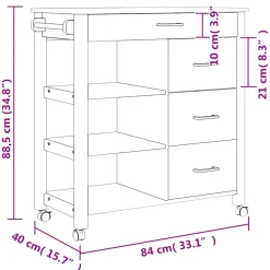vidaXL Keukentrolley MONZA 84x40x88,5 cm massief grenenhout honingwas