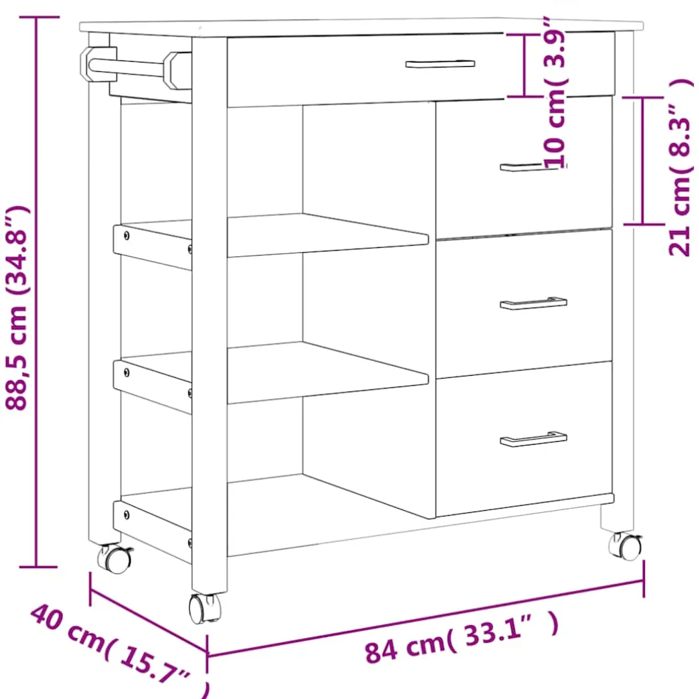 vidaXL Keukentrolley MONZA 84x40x88,5 cm massief grenenhout honingwas