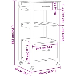vidaXL Keukentrolley MONZA 48x40x88,5 cm massief grenenhout