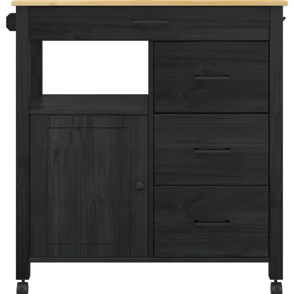 vidaXL Keuken Trolley MONZA Zwart 84 x 40 x 88,5 cm Massief Vurenhout