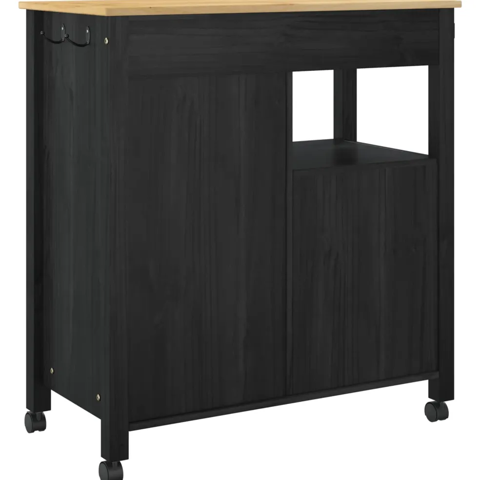vidaXL Keuken Trolley MONZA Zwart 84 x 40 x 88,5 cm Massief Vurenhout