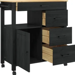 vidaXL Keuken Trolley MONZA Zwart 84 x 40 x 88,5 cm Massief Vurenhout