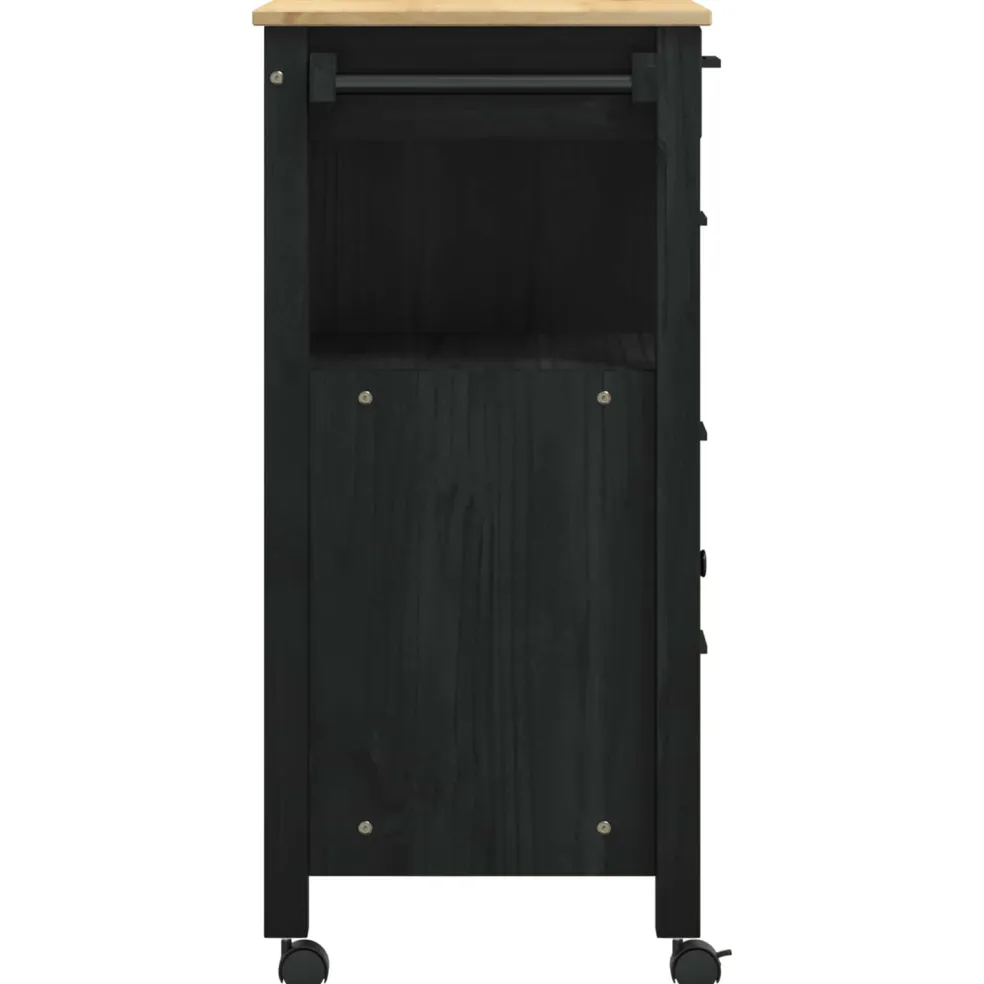vidaXL Keuken Trolley MONZA Zwart 84 x 40 x 88,5 cm Massief Vurenhout