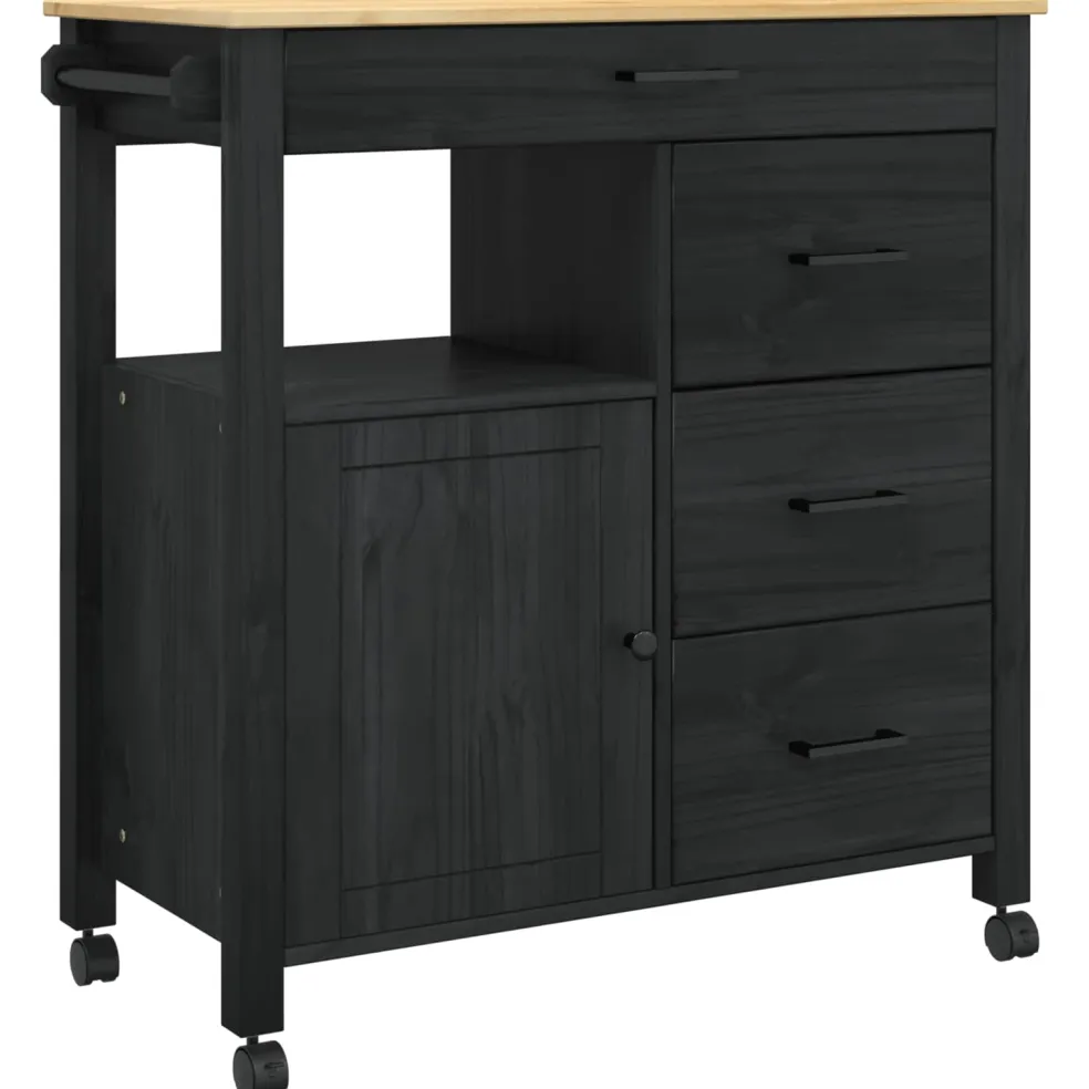 vidaXL Keuken Trolley MONZA Zwart 84 x 40 x 88,5 cm Massief Vurenhout