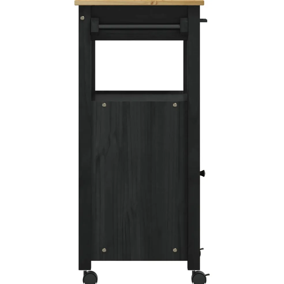 vidaXL Keuken Trolley MONZA Zwart 48 x 40 x 88,5 cm Massief Vurenhout