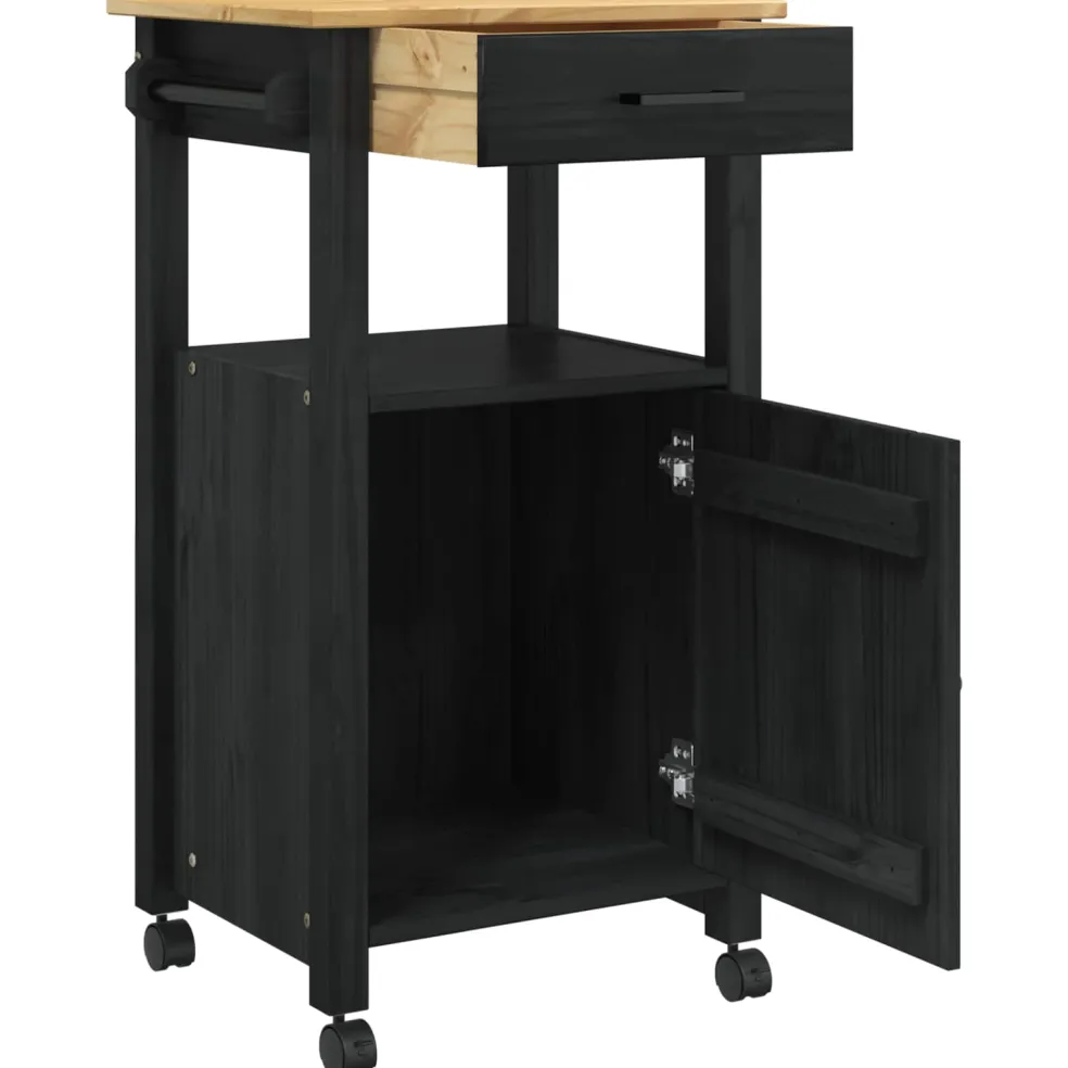 vidaXL Keuken Trolley MONZA Zwart 48 x 40 x 88,5 cm Massief Vurenhout
