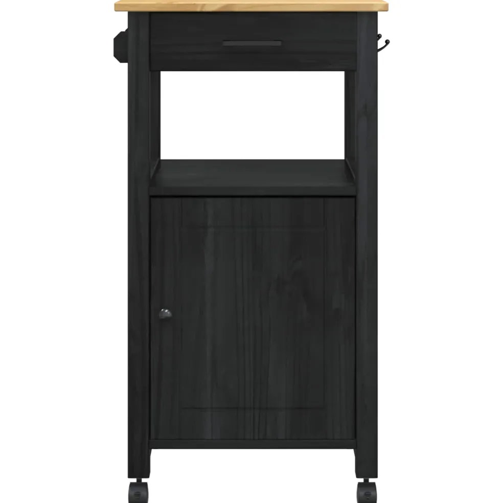 vidaXL Keuken Trolley MONZA Zwart 48 x 40 x 88,5 cm Massief Vurenhout