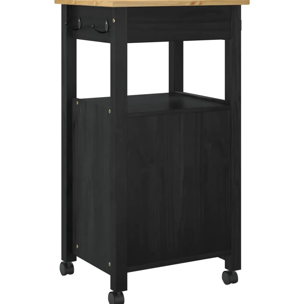vidaXL Keuken Trolley MONZA Zwart 48 x 40 x 88,5 cm Massief Vurenhout
