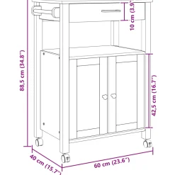 vidaXL Keuken Trolley MONZA Zwart 60 x 40 x 88,5 cm Massief Vurenhout