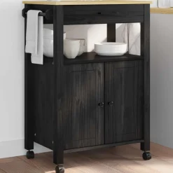 vidaXL Keuken Trolley MONZA Zwart 60 x 40 x 88,5 cm Massief Vurenhout