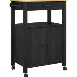 vidaXL Keuken Trolley MONZA Zwart 60 x 40 x 88,5 cm Massief Vurenhout