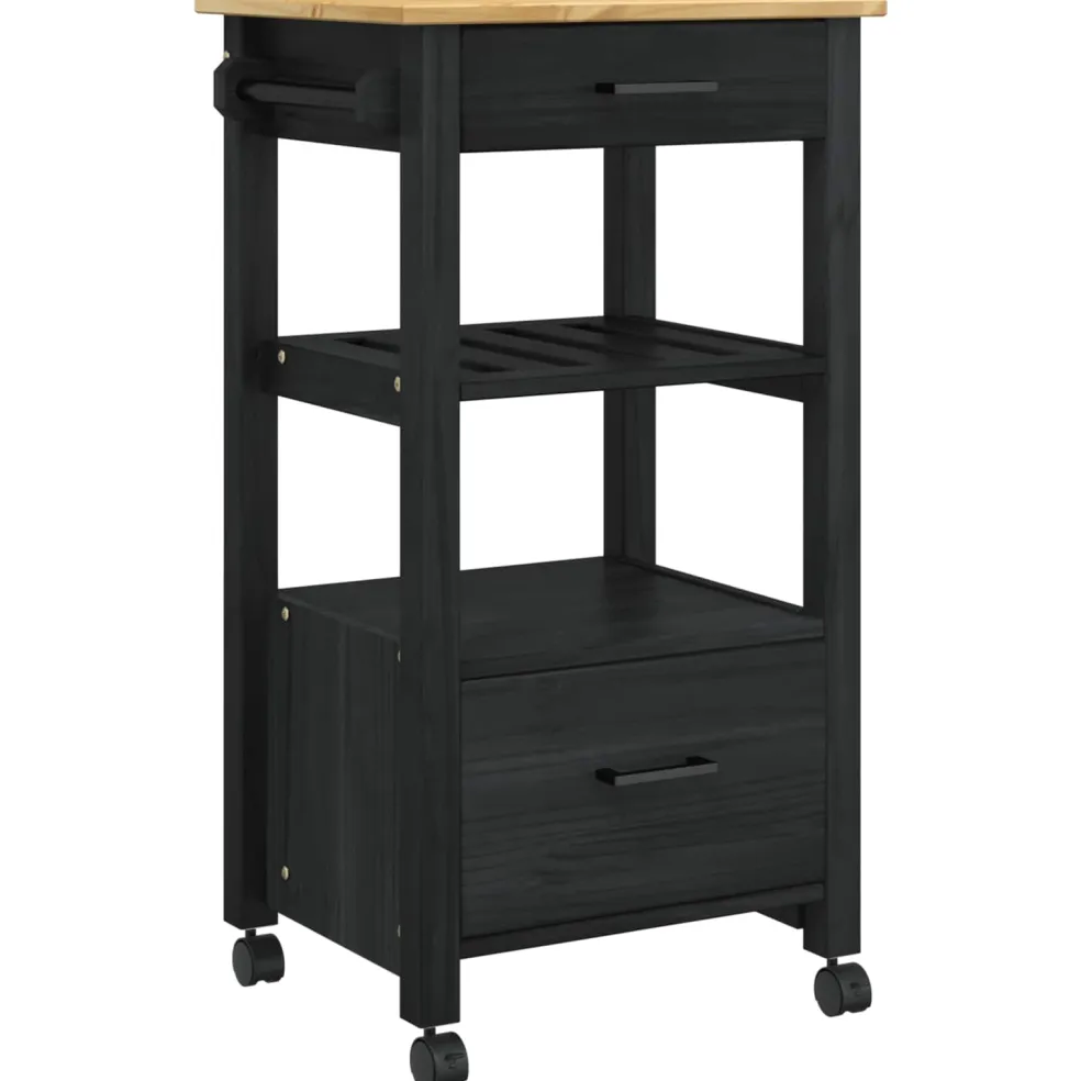 vidaXL Keuken Trolley MONZA Zwart 48 x 40 x 88,5 cm Massief Vurenhout