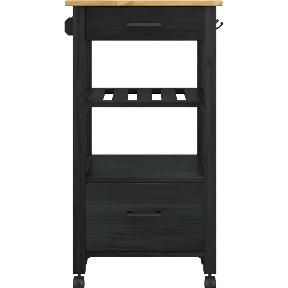vidaXL Keuken Trolley MONZA Zwart 48 x 40 x 88,5 cm Massief Vurenhout