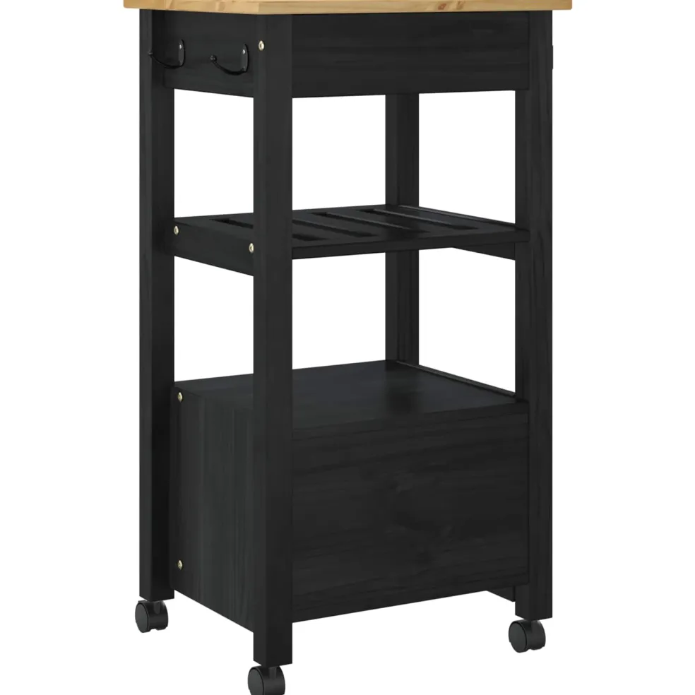 vidaXL Keuken Trolley MONZA Zwart 48 x 40 x 88,5 cm Massief Vurenhout
