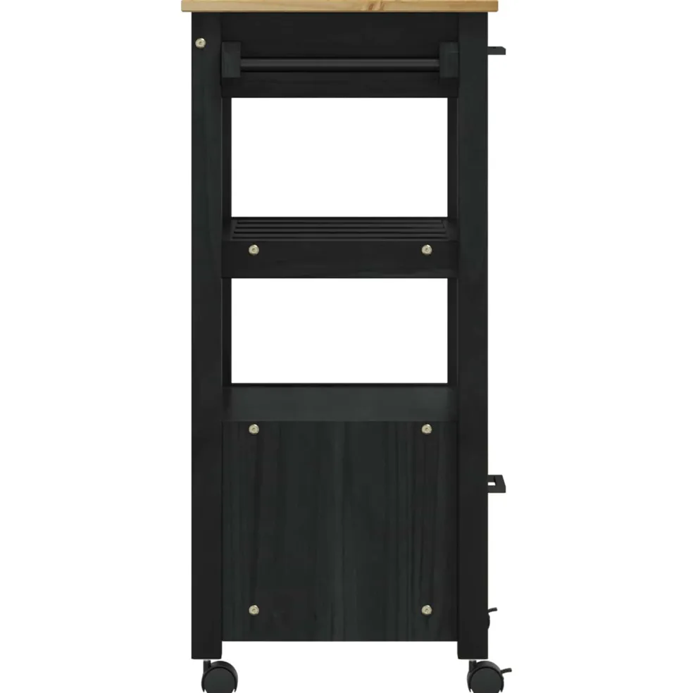 vidaXL Keuken Trolley MONZA Zwart 48 x 40 x 88,5 cm Massief Vurenhout