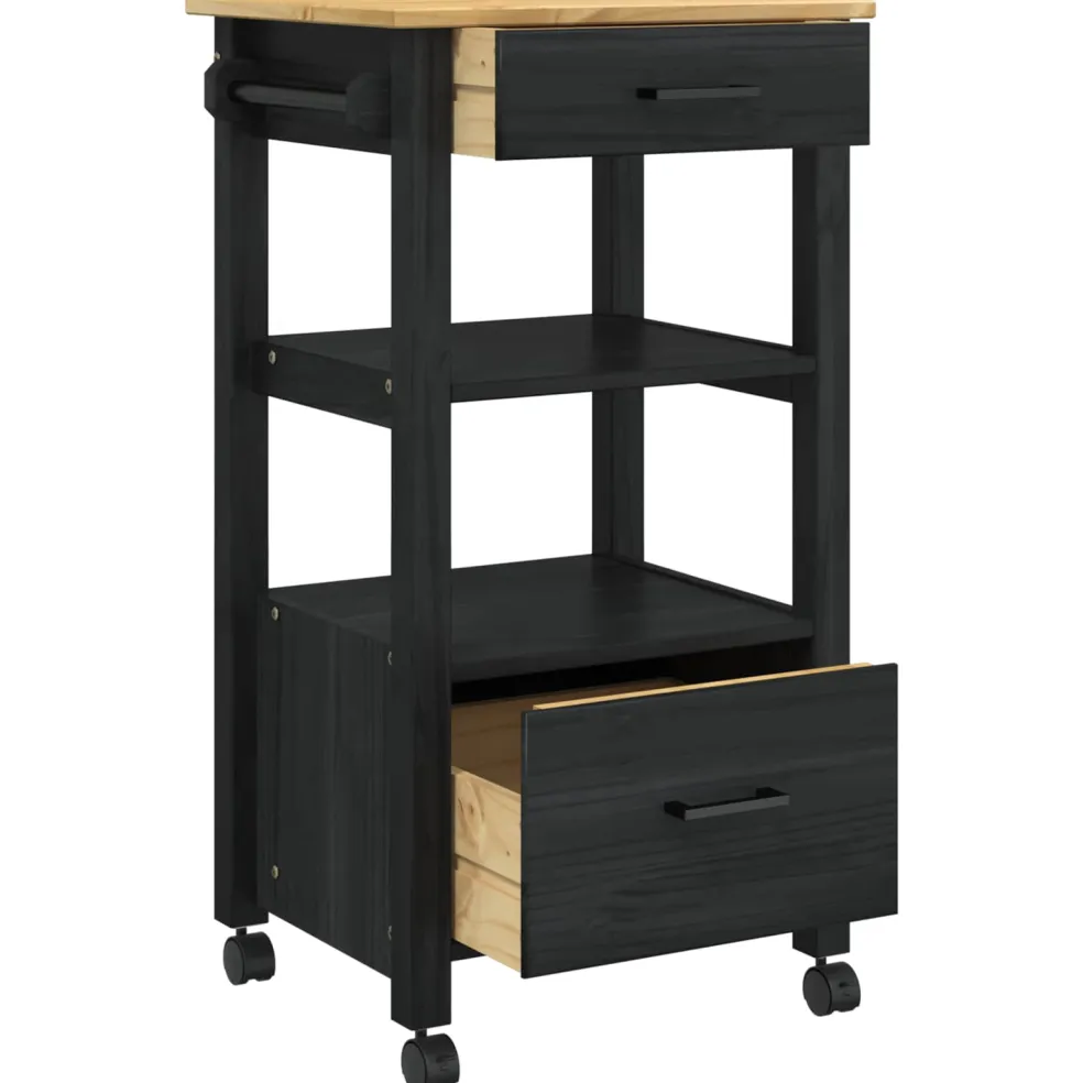 vidaXL Keuken Trolley MONZA Zwart 48 x 40 x 88,5 cm Massief Vurenhout